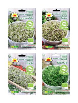 Zestaw Bio nasiona na kiełki Rzeżucha Rukola Lucerna Brokuł 60g Toraf