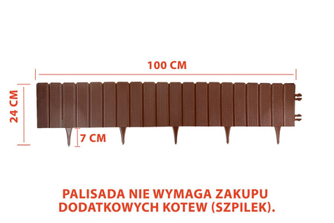Obrzeże trawnikowe brązowe Palisada ogrodowa Eko-Palisada 22cm x 1m Eko-Bord